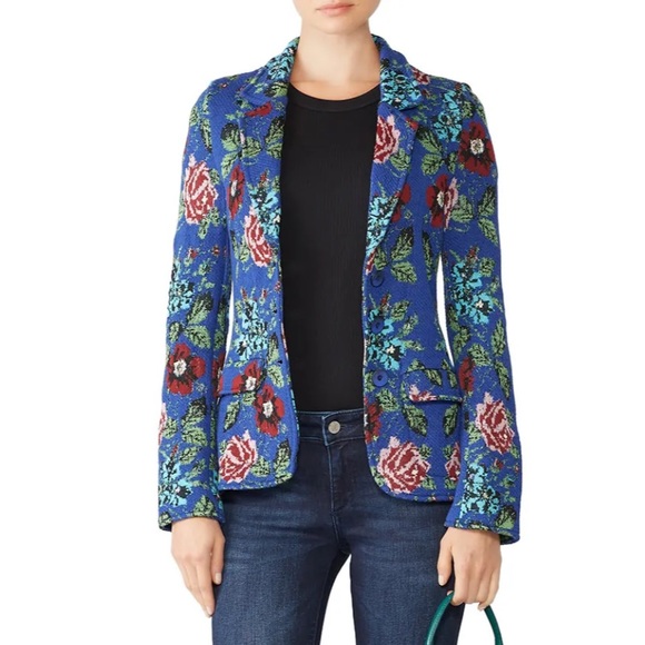 $340 Aldomartins Blue Knit Floral Blazer - Picture 2 of 10